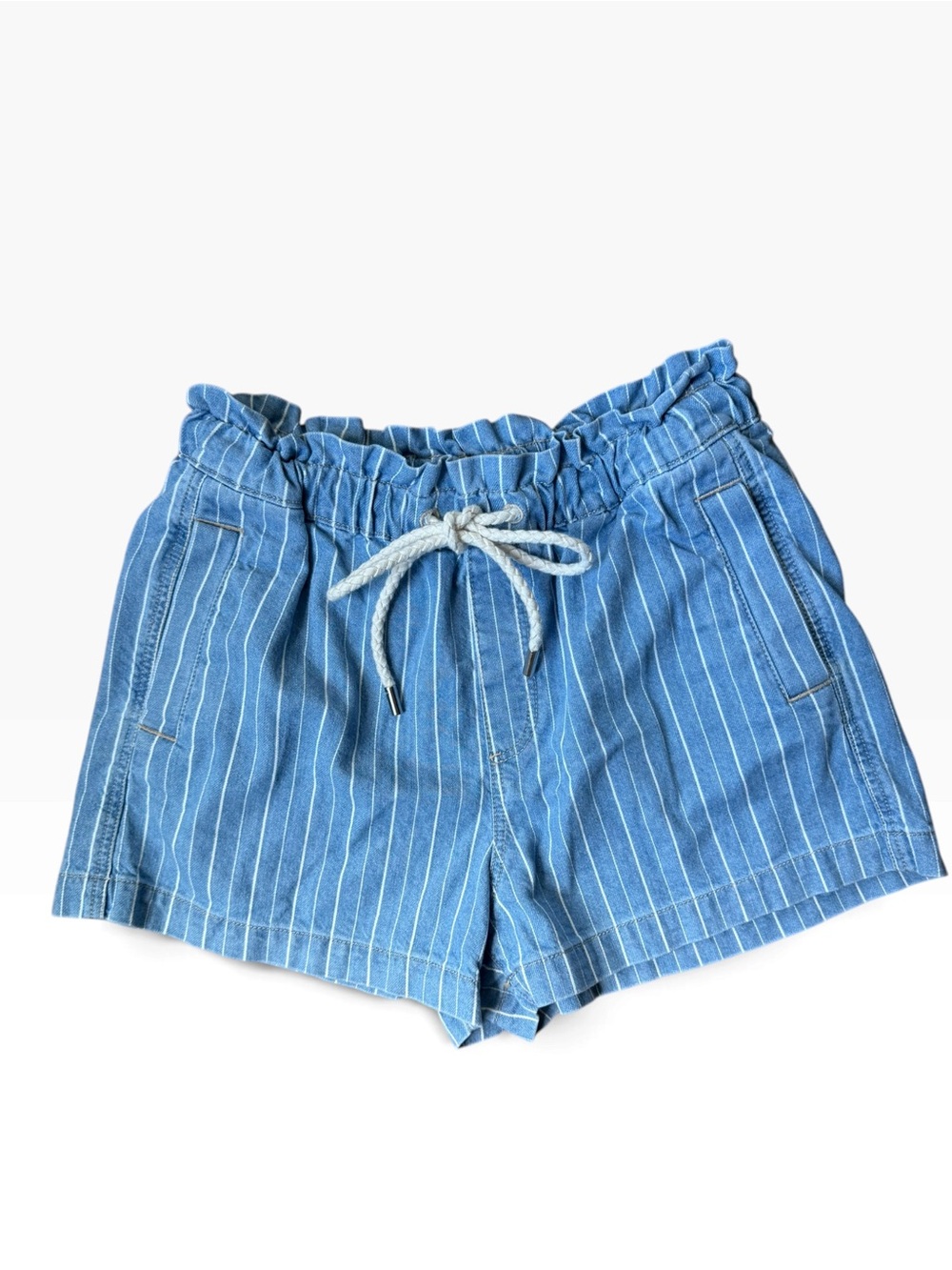 LOFT Blue Pinstripe High-Waist Drawstring Shorts